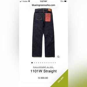 Fullcount 1101W Men’s Japanese Selvedge Denim True Straight 33